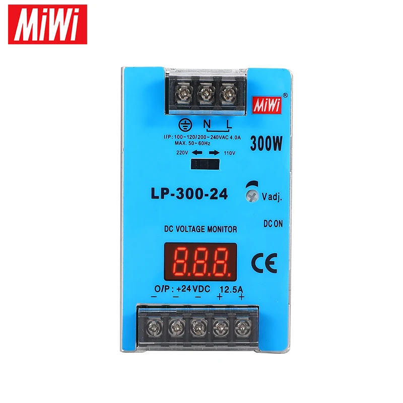 

MiWi AC TO DC 24V 300W Din Rail Switching Power Supply LP-300-24 with Digital Display for LED Strip Light