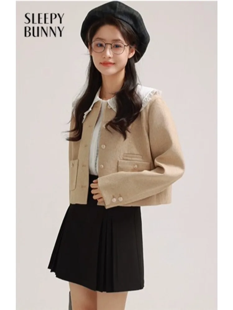 

Wool-like Blazer Jacket for Women Short Tweed Coat Elegant Korean Office Casual Outerwear Vintage Style Autumn Winter Outfit
