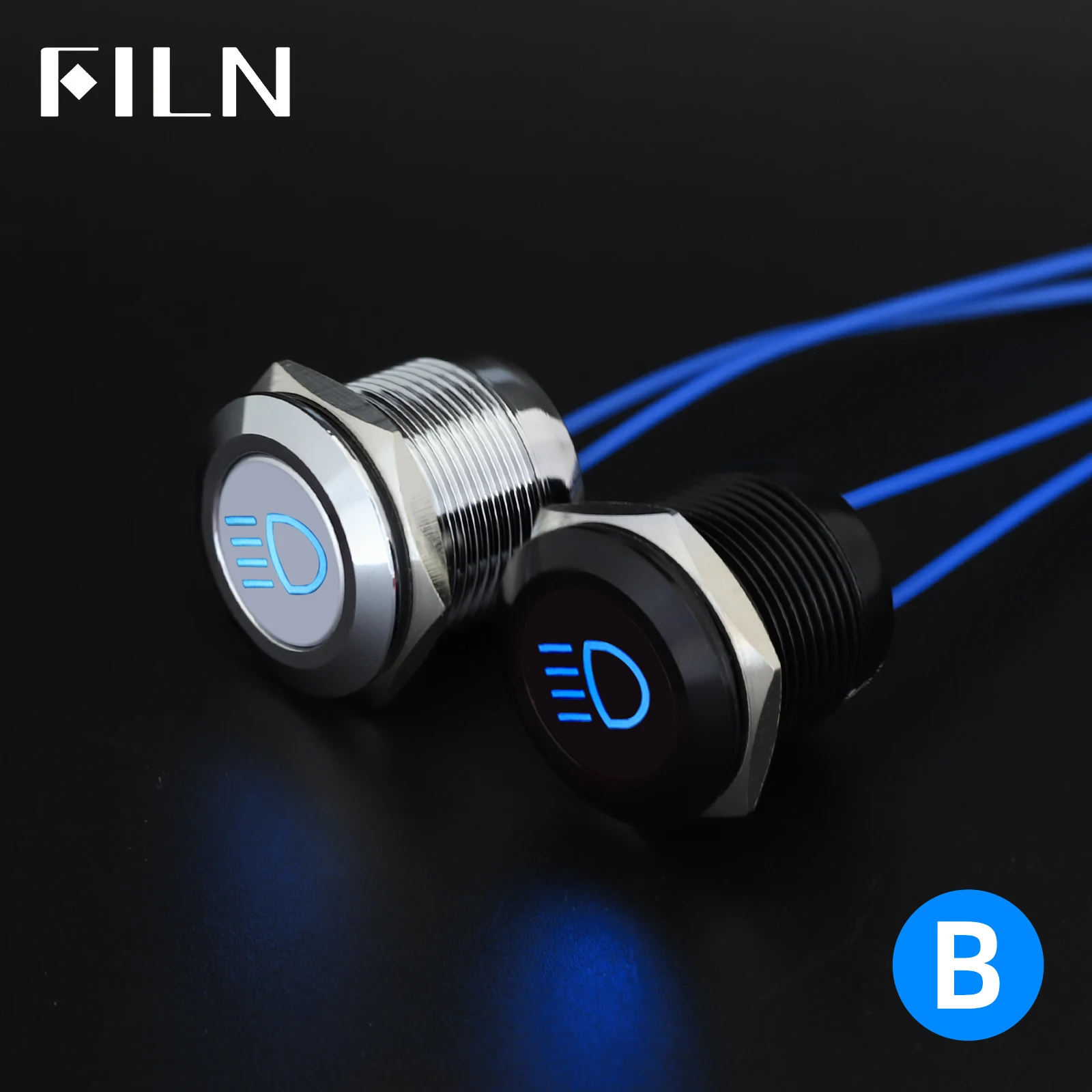 

FILN 19mm Aluminium Alloy Black 12V Waterproof LED High Beam Car Boat Marine Dashboard Signal Instrument Pilot Light