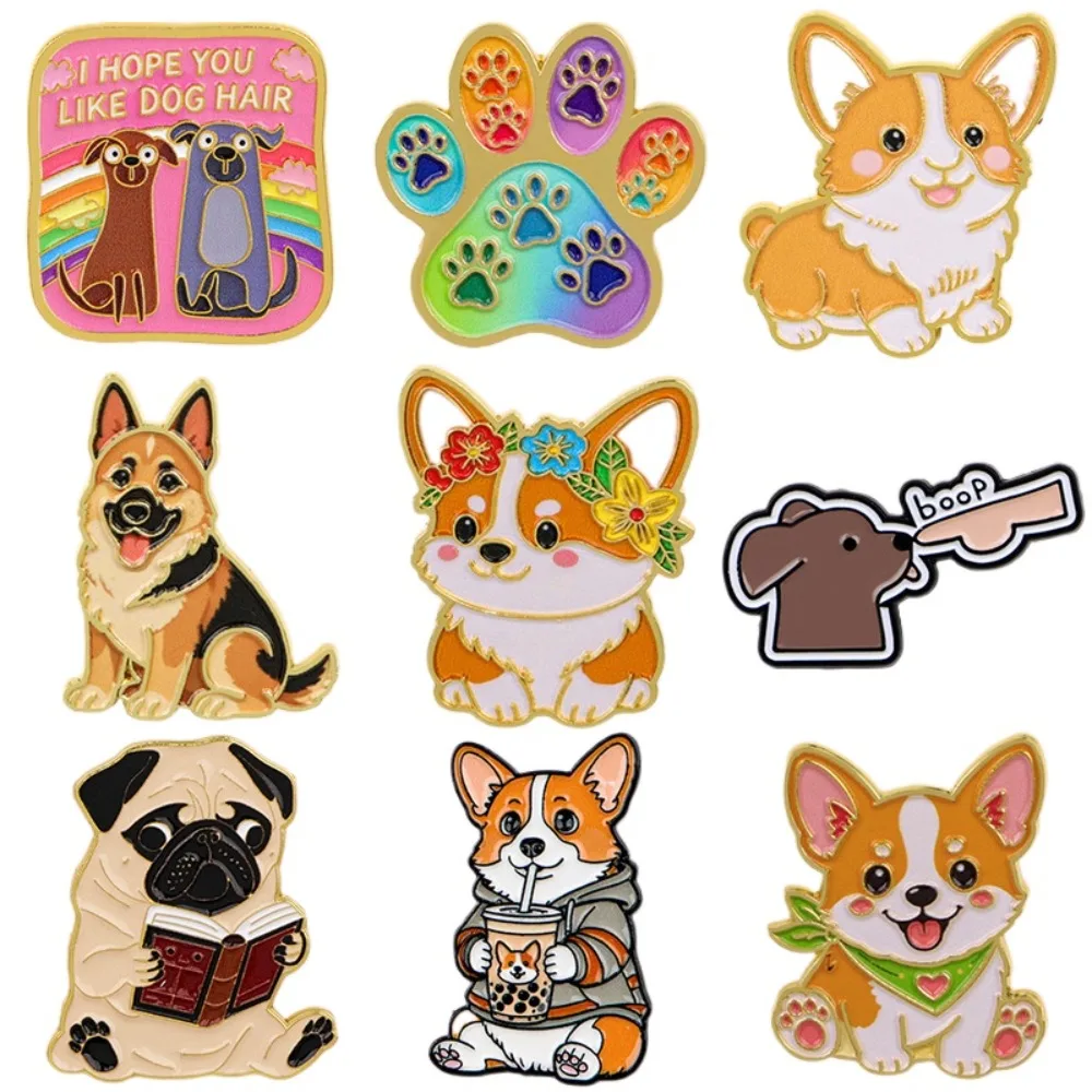 Cute Dog Enamel Pin Corgi Brooch German Shepherd Pug Puppy Paw Badge for Backpack Jacket Bag DIY Decor Pet Lover Jewelry Gift