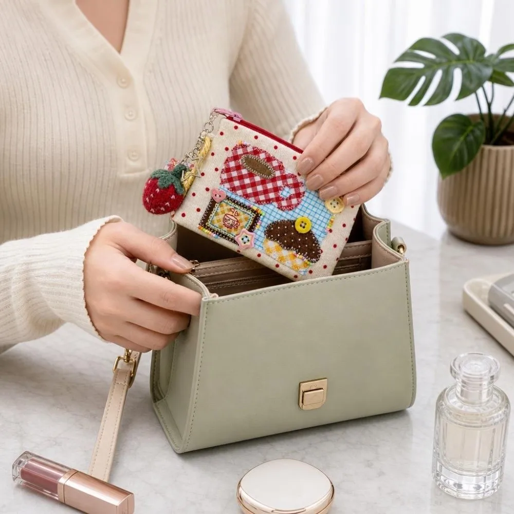Trendy INS Creative Patchwork Small Coin Purse Square Shape Large Capacity Key Pouch Makeup Bag Coins Cards and Small Items