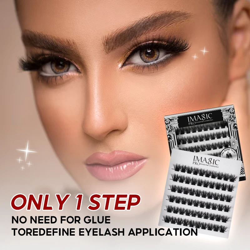 IMAGIC FALSIES ملحقات رمش طبيعية ناعمة سميكة لا حاجة للغراء مجموعات مجعدة مسبقة الربط مجموعة 6 أزواج