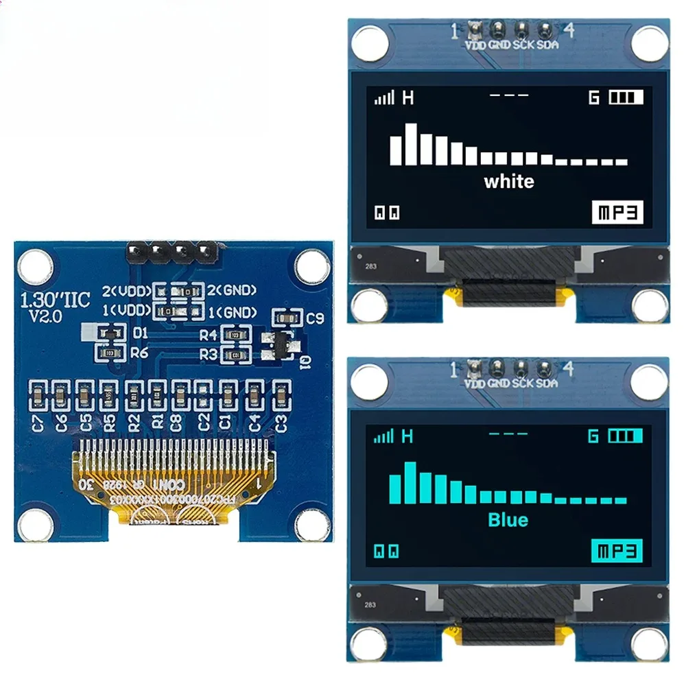Modul Layar OLED 1.3 Inci Warna Putih/Biru Chip Penggerak CH1106 128X64 1.3 Inci OLED LCD LED IIC I2C Berkomunikasi untuk Arduino