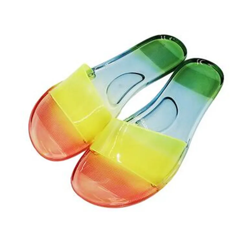 2022 Summer Women Candy Color Transparent Slides Flat Bottom Plus Size Beach Sandals Shoes Ladies Casual One-word Jelly Slippers