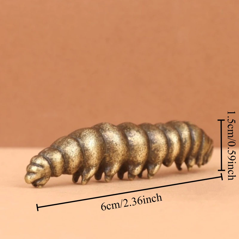 Antique Brass Caterpillar Figurine Retro Worm Statue Desktop Ornament Home Table Decor Vintage Craft Collectible Gift