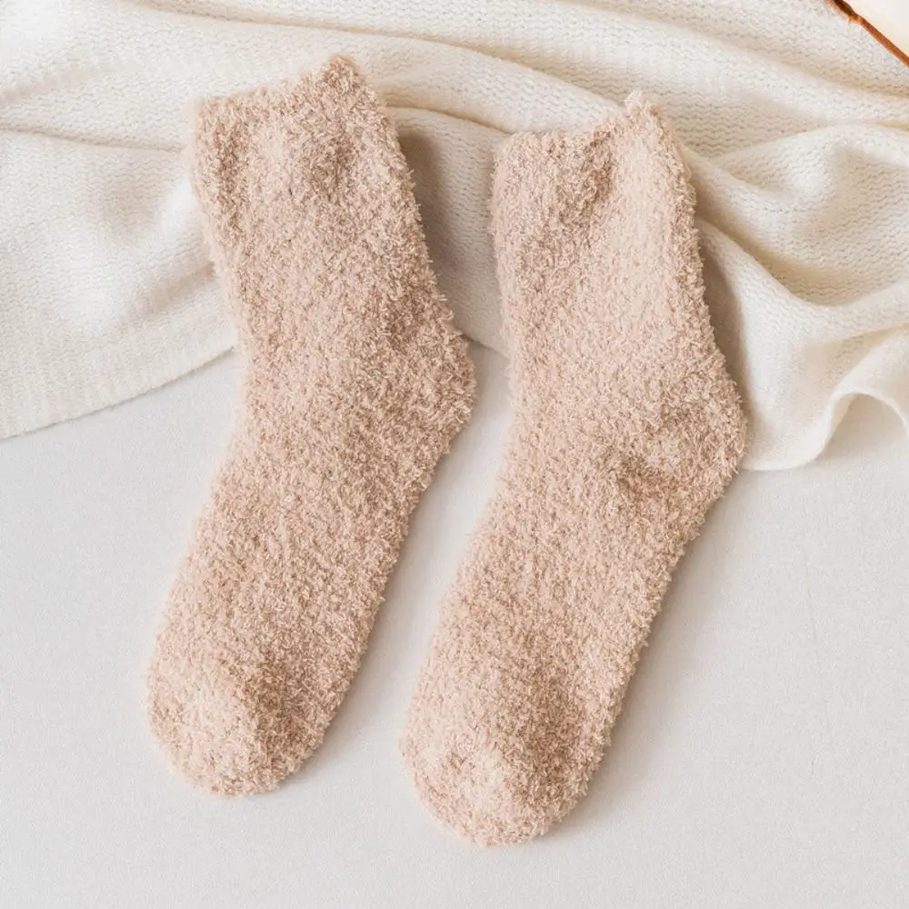 Fashion Solid Color Coral Velvet Socks Winter Warm Breathable Home Floor Socks Soft Fluffy Cosy Terry Socks Indoor Home Use