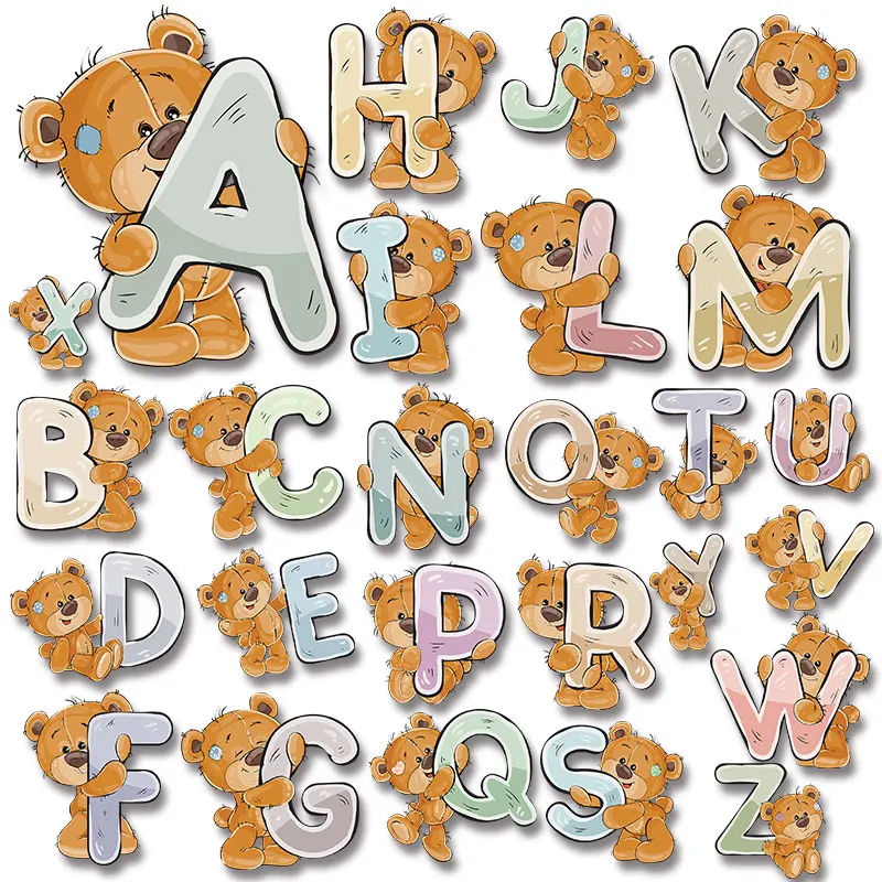 

Cute bear's exclusive English alphabet sticker Printed Ironing For Clothing Heat Transfer PVC Patch Garment Accessories diy craf