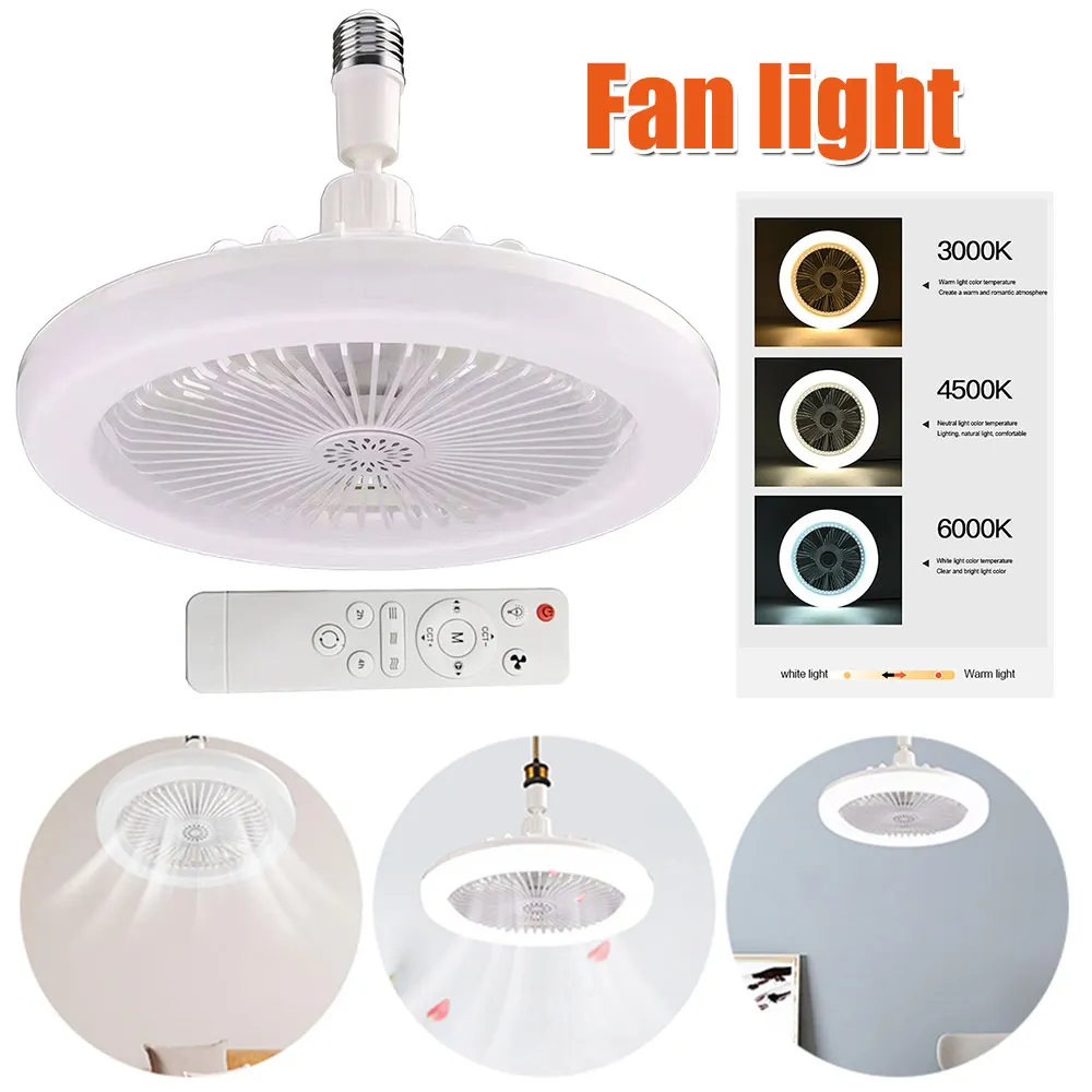 LED 220V Ceiling Fan Light E27 With Remote Control For Dimming Suitable For Living Room Study Household Use 60-249 Luminous