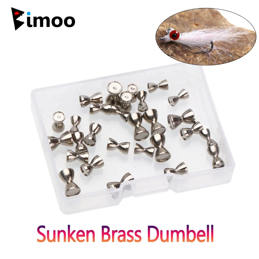 Bimoo 40PCS Weighted Sunken Brass Dumbbell Beads Barbell Eyes Fly Tying Material For Crazy Charlie Saltwater Fishing Lures Bait