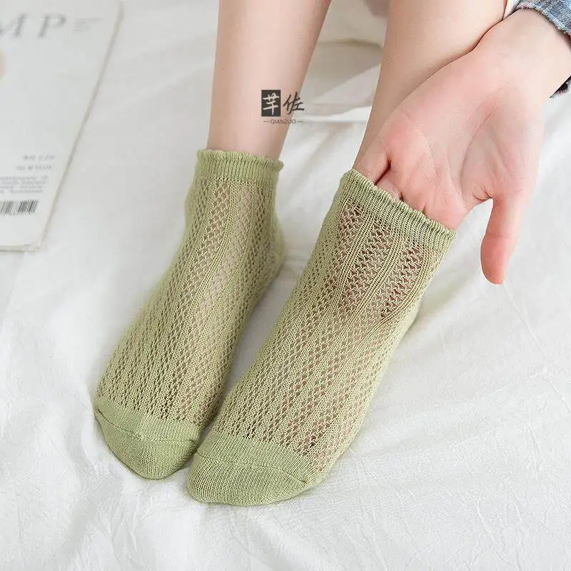 Women's Short Socks Breathable Hollow out Thin Style Spring Summer Pure Color Boat Socks Cute Student Trendy Polyester Fiber