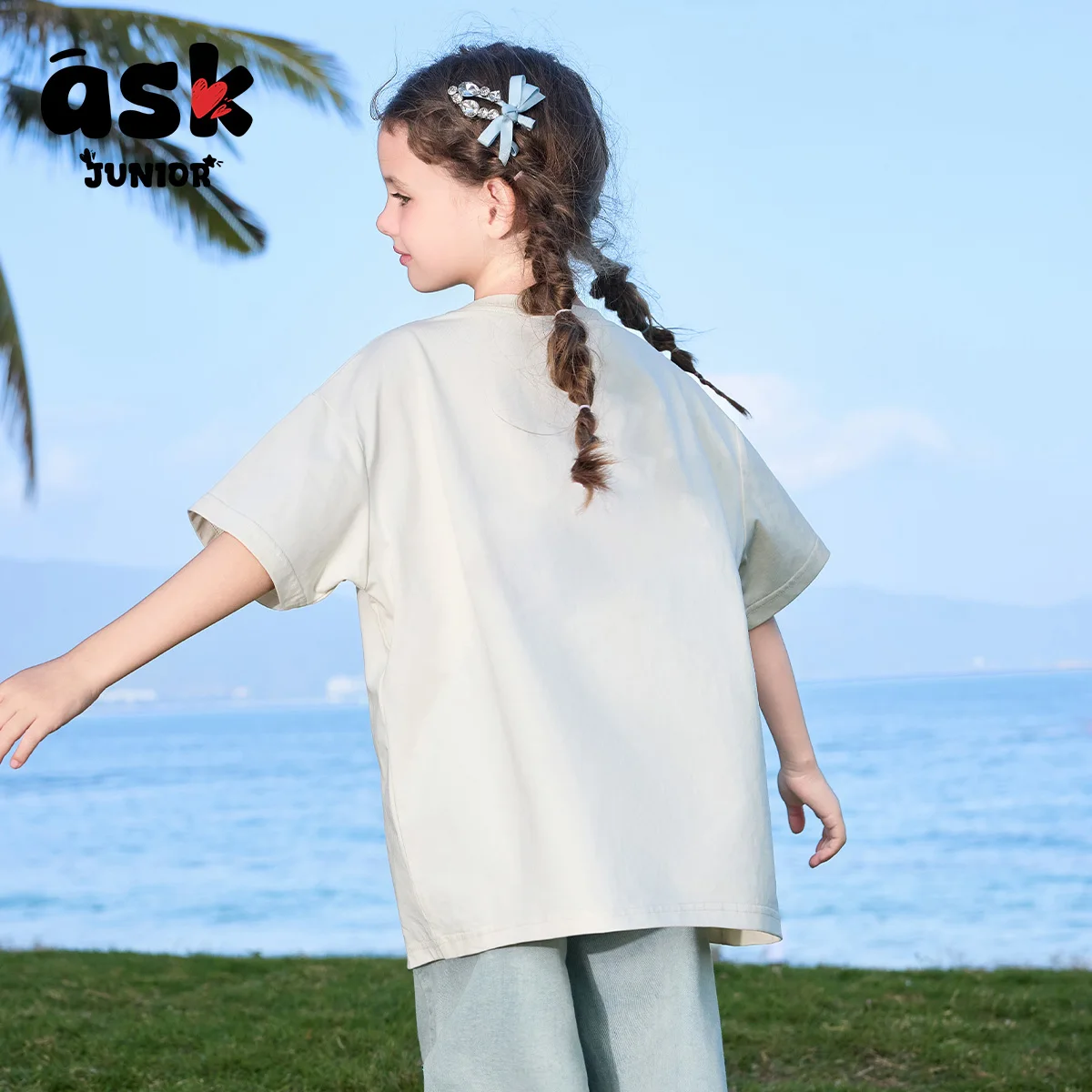 تي شيرت صيفي بأكمام قصيرة للأطفال للفتيات بكتف أمامي وأكمام قصيرة مطبوعة بشكل لطيف #3