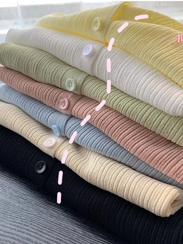 Plus Size Ice Silk Long Sve Cardigan de malha feminino verão cor pura V-Ne ar condicionado top ort Sle coreano Sle...