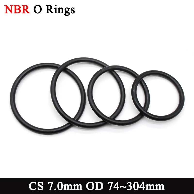 5 Stück schwarze NBR-O-Ring-Dichtungen, Dicke CS 7,0 mm Außendurchmesser, 74–304 mm, Abstandshalter aus Nitril-Butadien-Gummi, ölbeständige Dichtungsscheibe