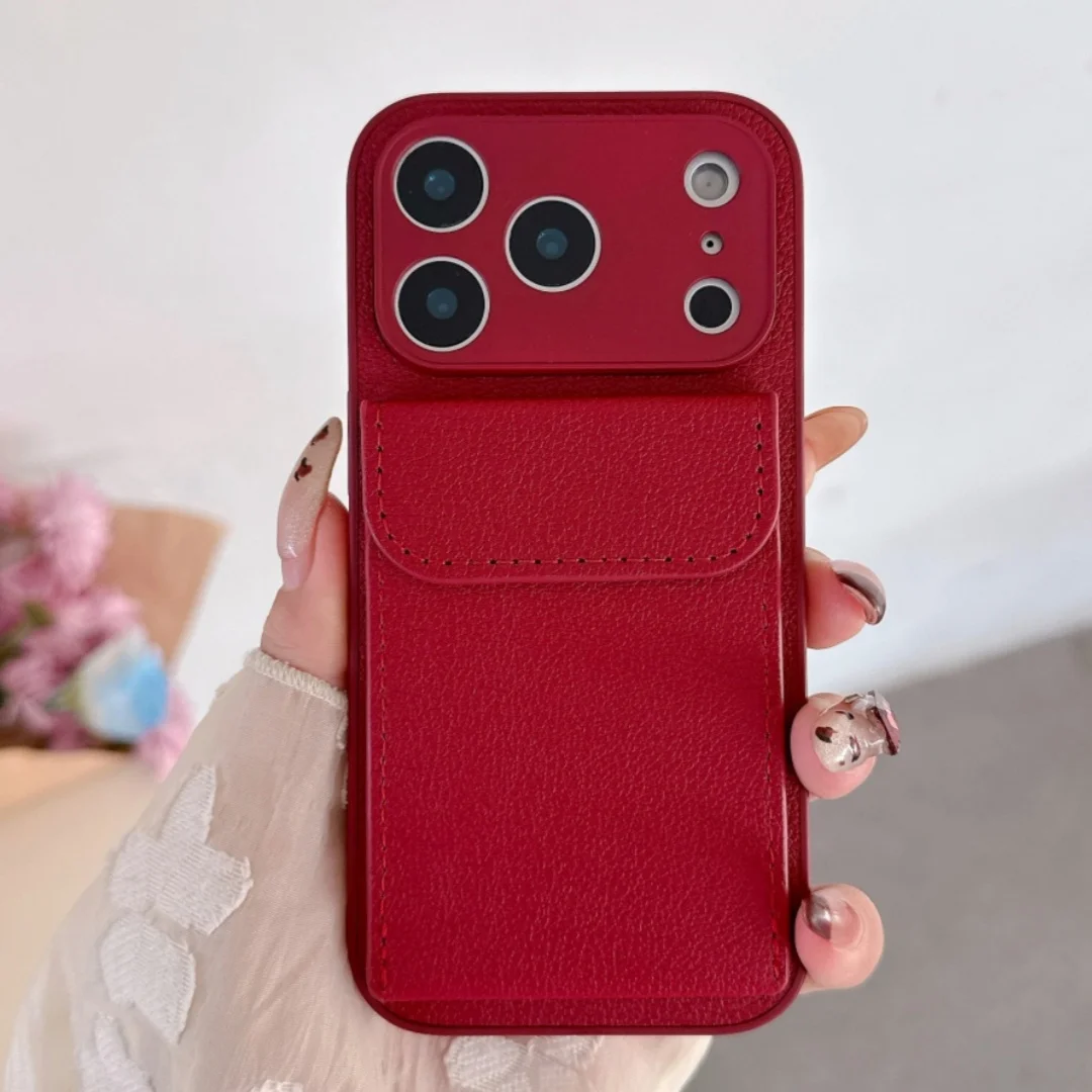 Luxuriöse Leder-Kartenhalter-Brieftaschenhülle für iPhone 18 17 Air 11 12 13 14 15 16 E 18 Pro Max 8 Plus X mit Kameraobjektivschutz
