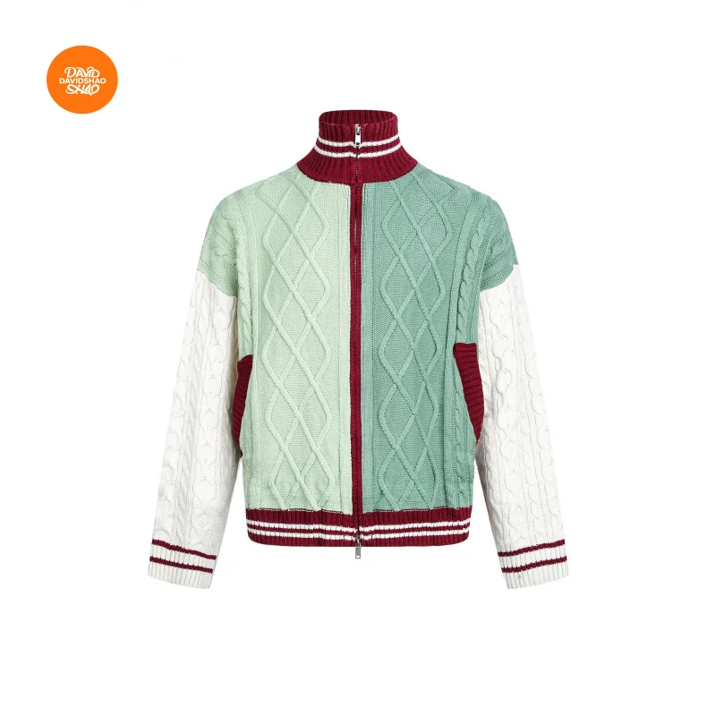 

DAVIDSHAO Европейский размер США, роскошная одежда высокого качества, вязаный свитер, куртка для мужчин и женщин, зимний кардиган с цветными блоками, свитер