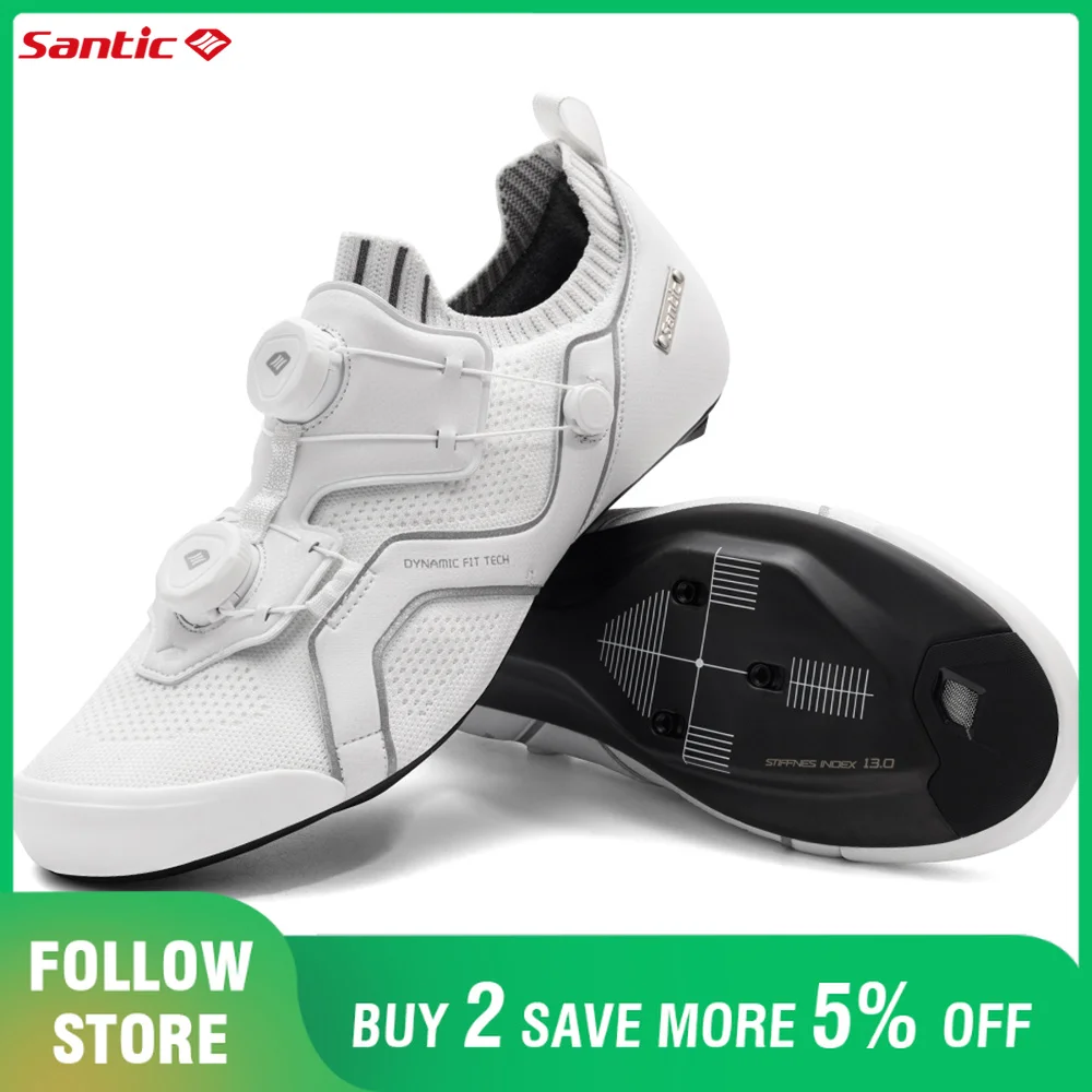 Santic Unisex Carbon Fiber Cycling Shoes Hardness13 Wear Resistant Outsole Road Riding Sneakers Replaceable Cleats Bicyle Shoes