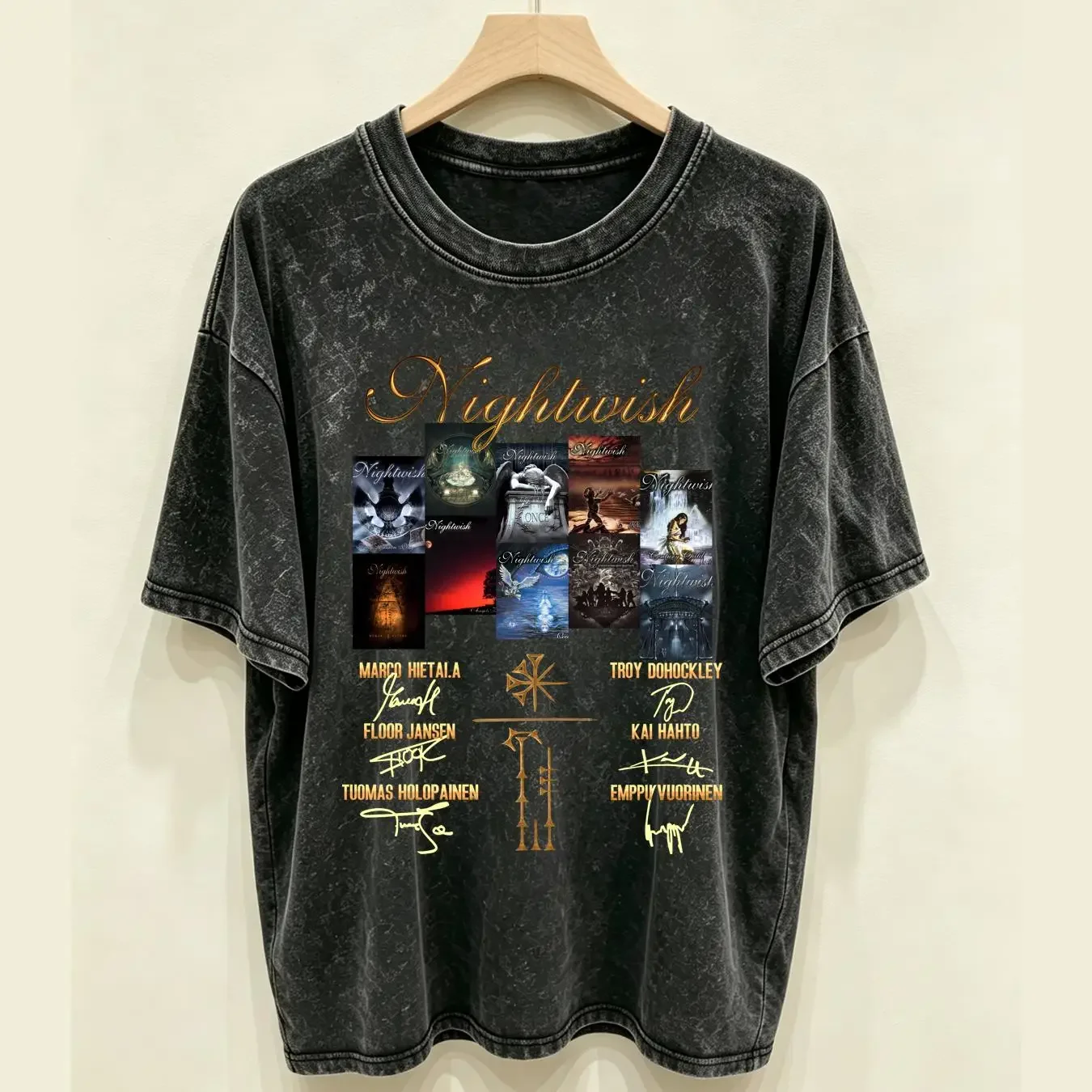 washed T Shirt Nightwish Worldwide Music Band Fans Members Signature All Size AC938 vintage Washed streetwear Soft graphic