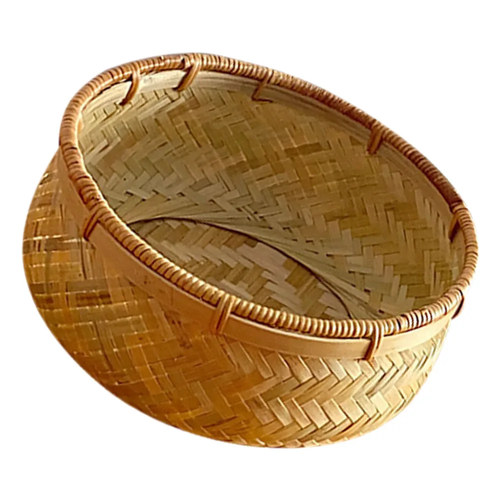 

Bamboo Woven Fruit Bread Basket Kitchen Storage Tray Round Serving Baskets Home Decor Rustic Design Construction Elegant
