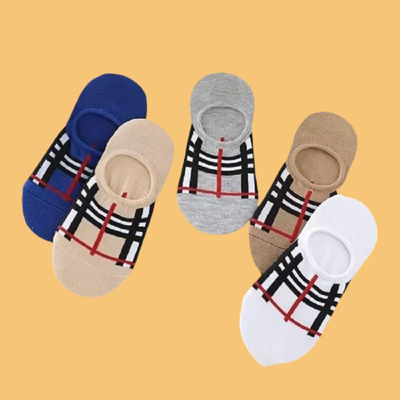 

5/10 Pairs Short Socks Couples Thin Silicone Non-slip Invisible Boat Socks Ins Trendy All-match Plaid Striped 2024 Summer Socks