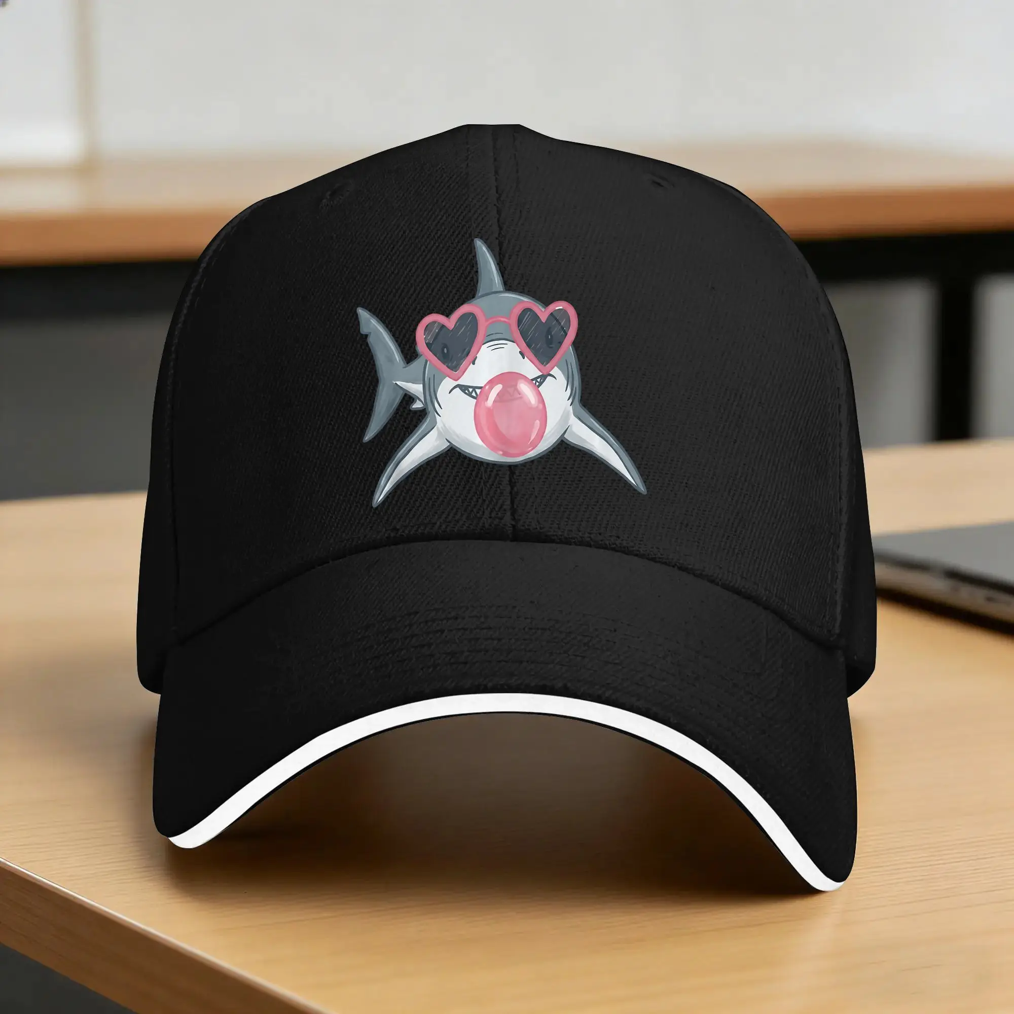 Summer Shark Blowing Bubble Heart Sunglasses Beach Vacation Week Baseball Cap  Outdoor Gym Classic Design Sun Trucker Hat