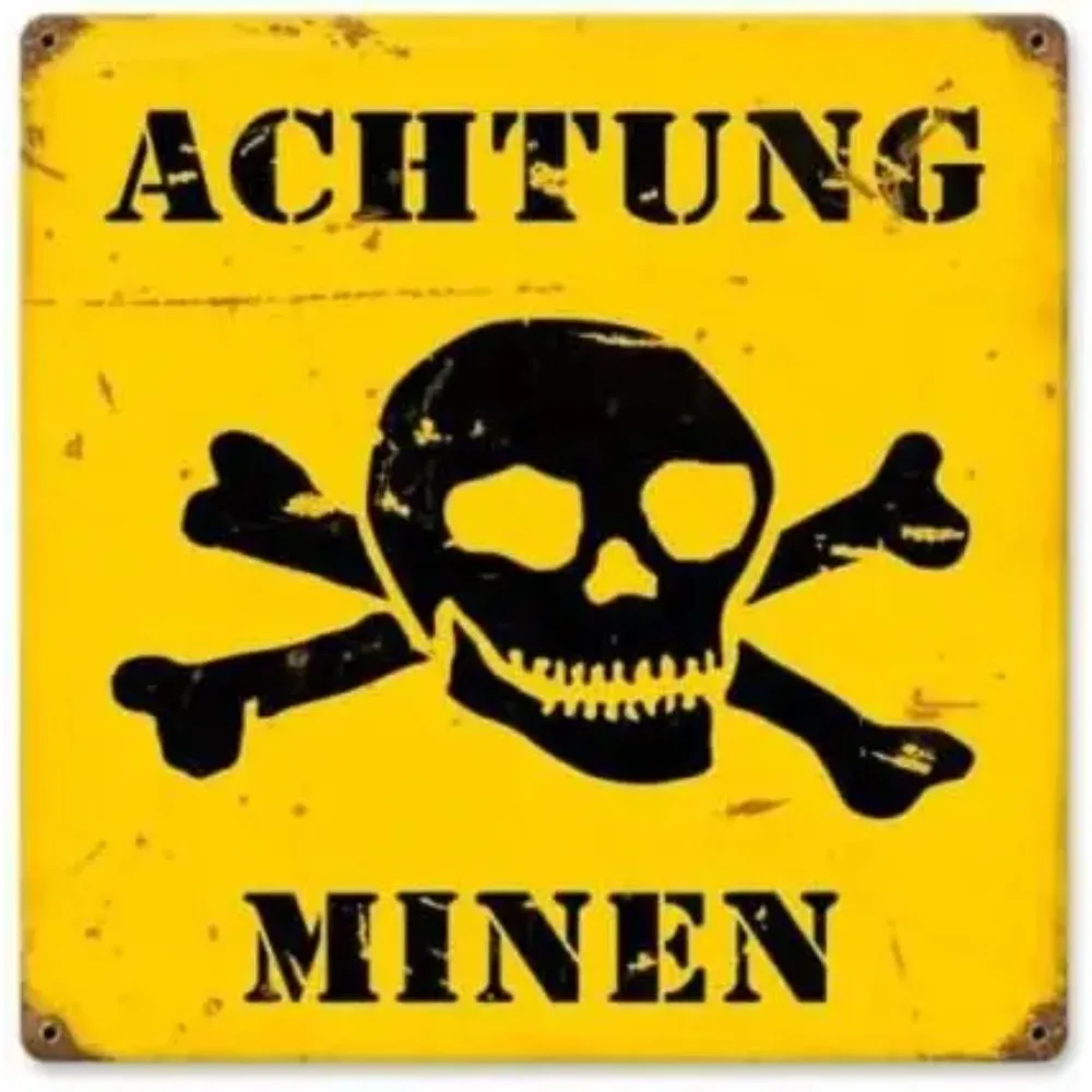 AchtungMinenWW2 Achtung Minen German WWII  Land Mines Metal Sign - Man Cave Wall Decor