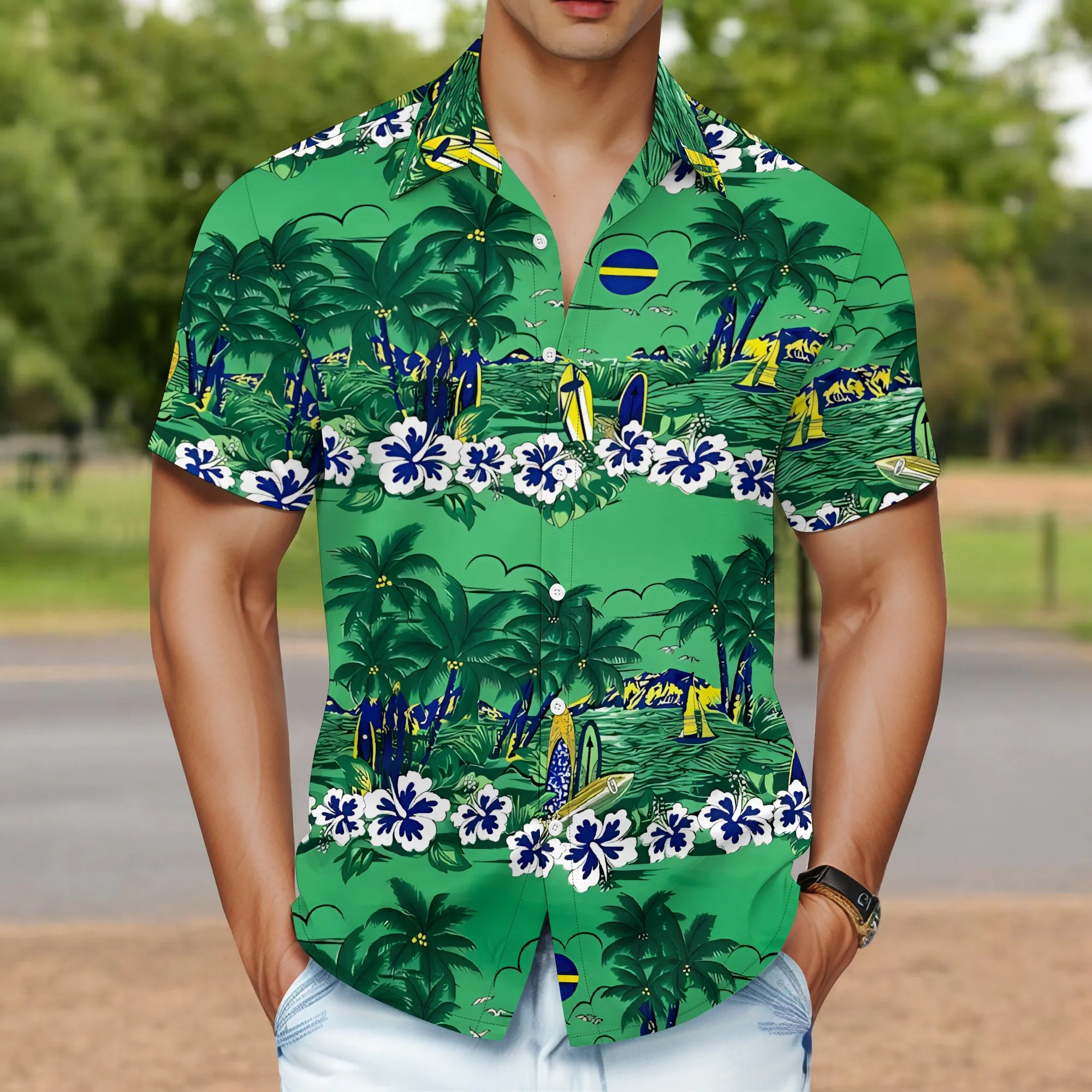 YEAE Tropical Beach Beach Palm Tree Print Shirt for Men Summer Casual Casual Short Sleeve Top