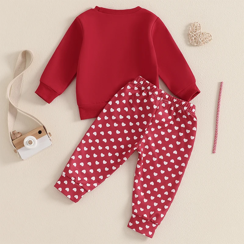 Toddler Baby Girl Boy Valentine's Day Outfits Letter Print Long Sleeve Sweatshirt with Heart Pattern Long Pants Spring Fall Sets