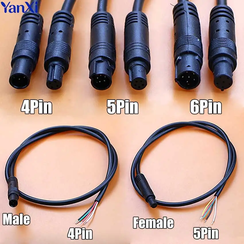 Cabo Extensor DIY para Câmera de Ré Automotiva com Conector Macho/Fêmea de 4, 5 e 6 Pinos para DVR Automotivo e Fio de Alimentação para Gravador