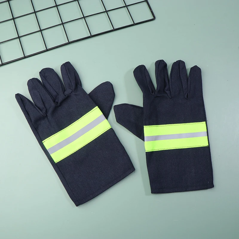 1Pair Protection Fire Proof Gloves Heat-resistant Non-slip Wear-resistant Gloves Reflective Strap For Firefighter