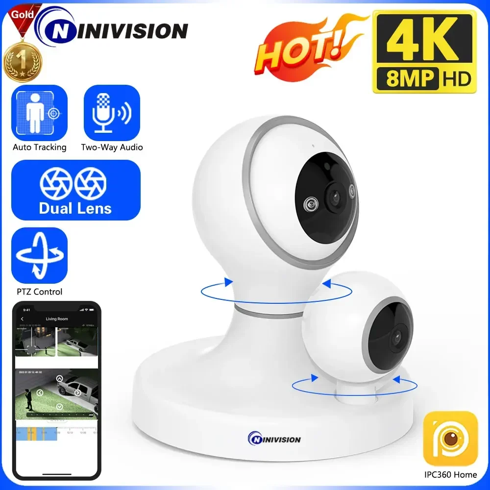 

4K Dual Lens 8MP Dome WIFI Surveillance Camera 360° Wireless Video Auto Tracking Security CCTV IP Cameras Home PTZ Monitor IPC