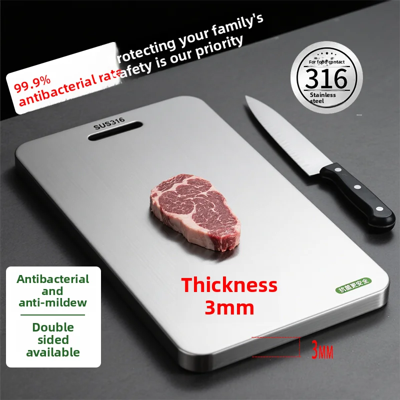 316 Stainless Steel Large Cutting Board Anti Bacterial Anti Fungal Kitchen Chopping Board for Fruits Vegetables