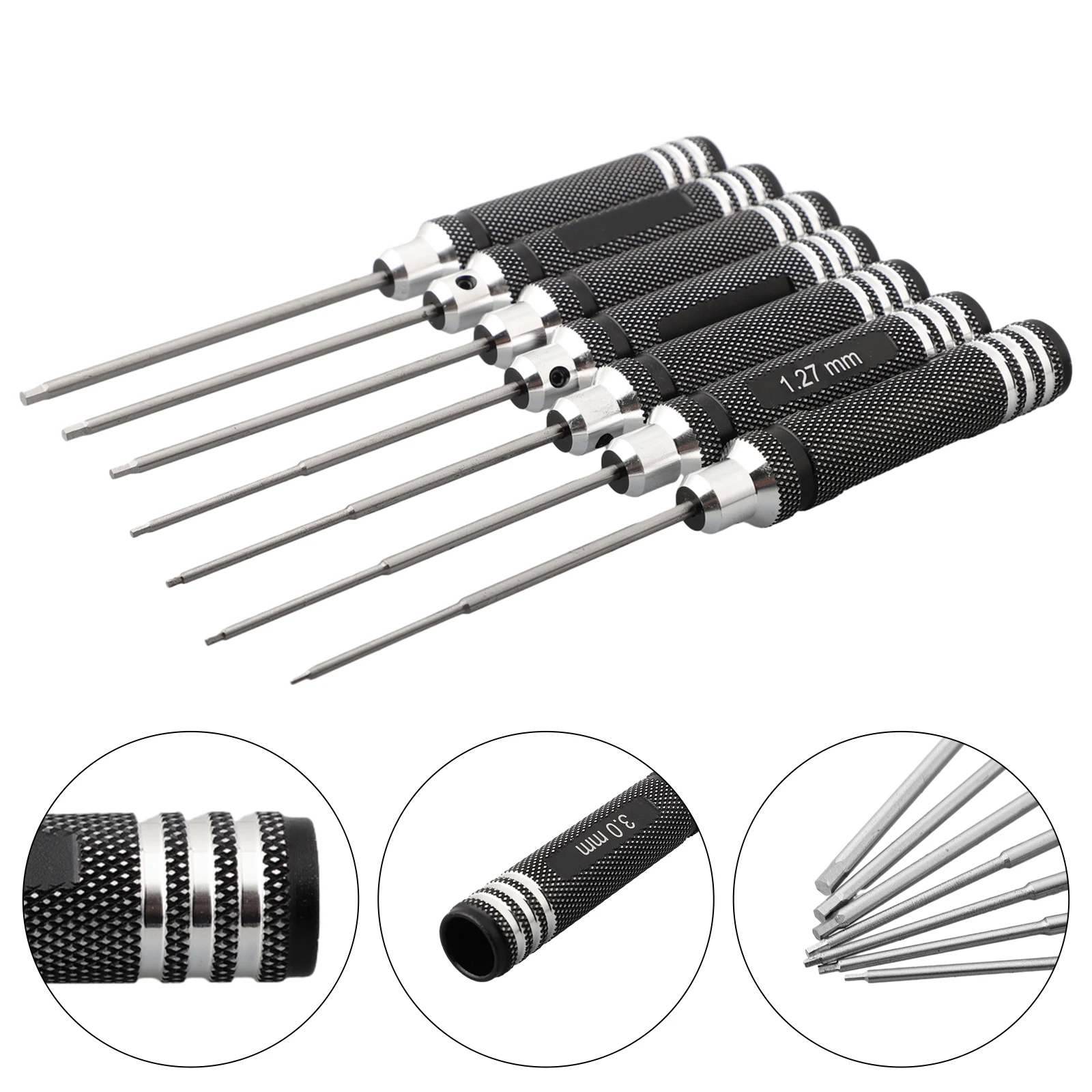 7PCS HSS Hexagon Wrench Screwdrivers Tool 0.9-3.0mm For RC Model Screw Drivers Non-slip Aluminium Handle Hex Screwdriver