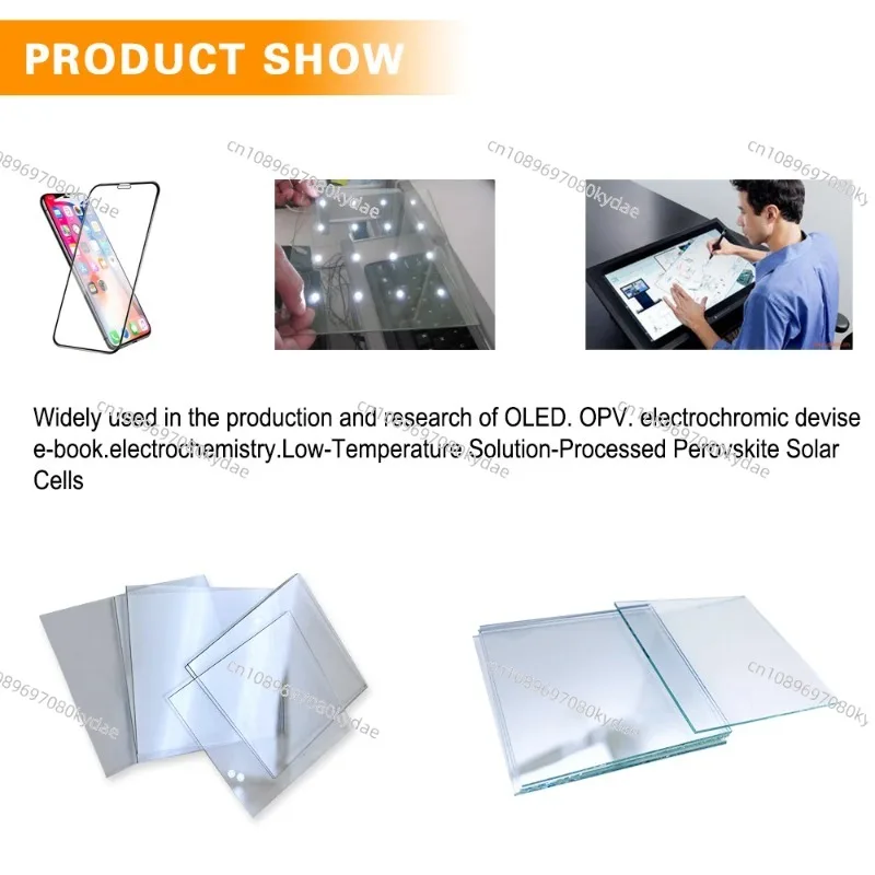 100x100x1.1mm,  5/6/10/15/17/20/100 ohm/sq,  Transparent Conductive Glass Fluorine Doped Tin Oxide (ITO)  Glass