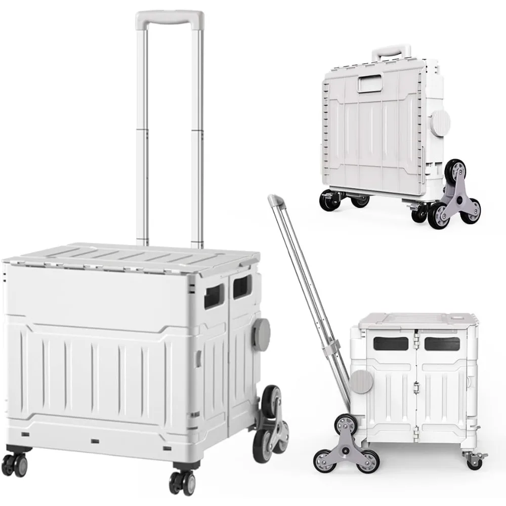 Foldable Utility Cart with Stair Climbing Wheels,Folding Portable Rolling Crate Handcart with Aluminium Alloy Telescoping Handle