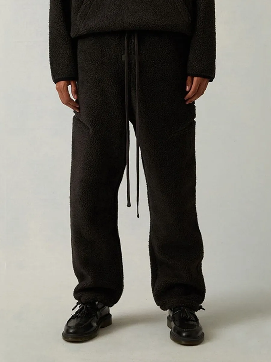 American Sle Loose Fit Straight Leg Sweatpants Heavyweight Lamb Velvet Casual Trousers Youth Polyester Fiber Spring Autumn