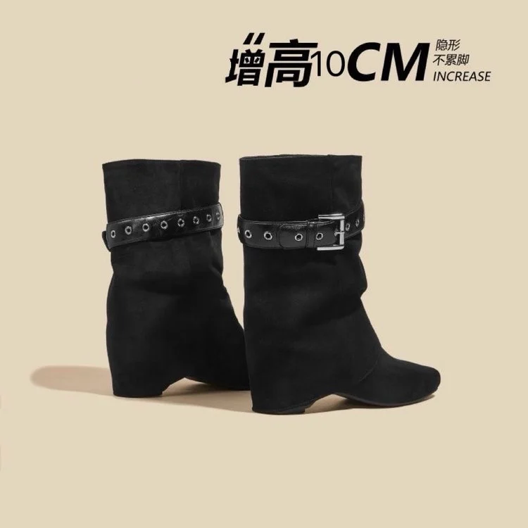 Women's Hidden-height Boots Spring and Autumn 2026, High-end Short Boots with A Classy Pointed Toe and Pant-style Shaft