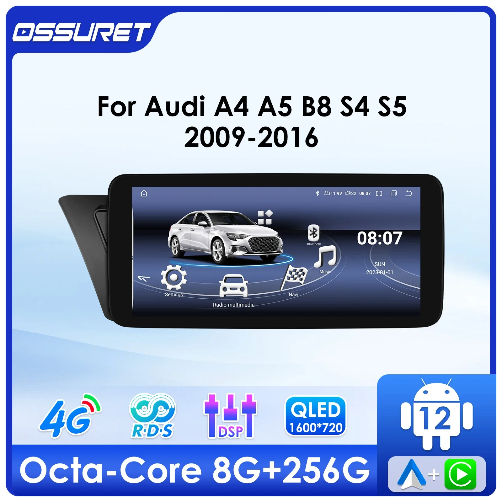 

2din Android Autoradio Carplay For Audi A4 A5 B8 S4 S5 2009-2016 Multimedia player 4G Carplay GPS navi Stereo 10.33"QLED Screen