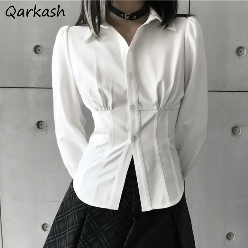 

Long Sleeve Shirts Women Chic JK Slim Sexy Hot All-match Defined Waist Spring Summer Tops Basic Female Ulzzang Design Daily Ins