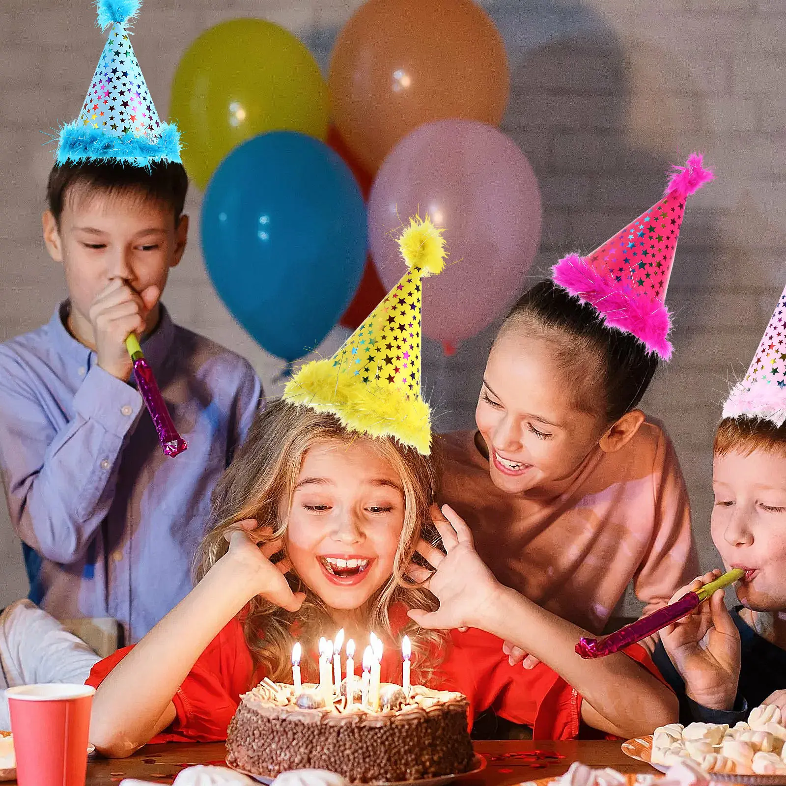 Party Hat Cone - 4 stuks feestmutsen van papier, stoffen