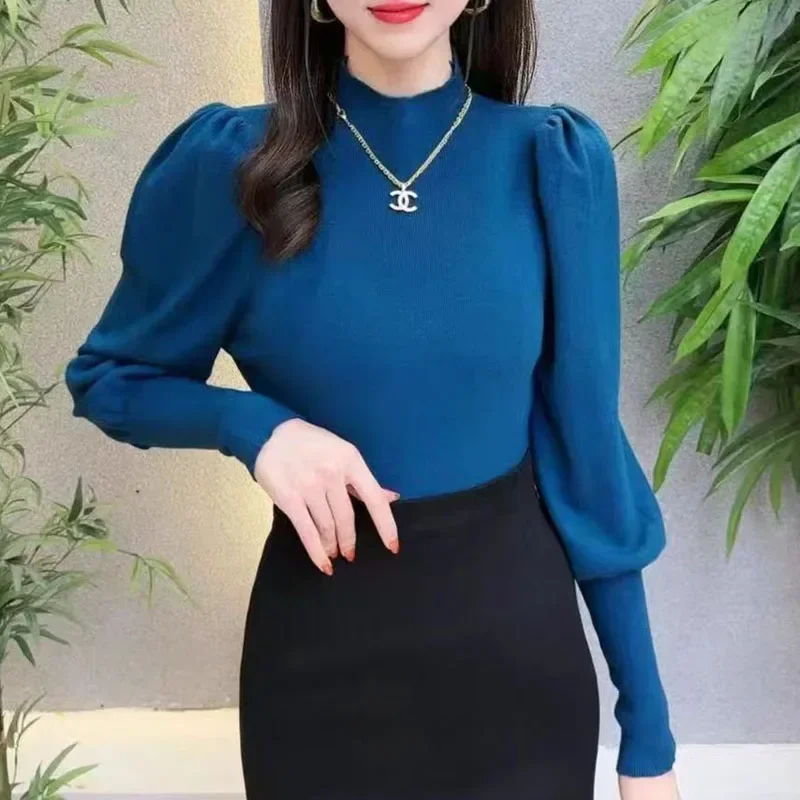 

Sweaters Knitted Sweater Women Pullovers New Long Sleeve White Knit Sweater Pullover Women Tops Stand Collar Women Clothing Q966