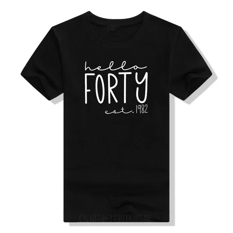 Hello Forty Shirt Women 40th Birthday Tee Shirt 40 Years Old Anniversary T-Shirt Short Sleeve Casual Top Mother's Day Wife Gifts