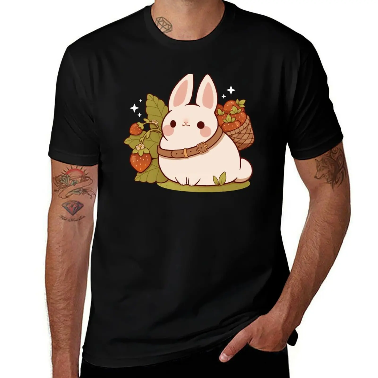 Strawberry picking bunny T-Shirt Gym Exercise Short Sleeve T-Shirt