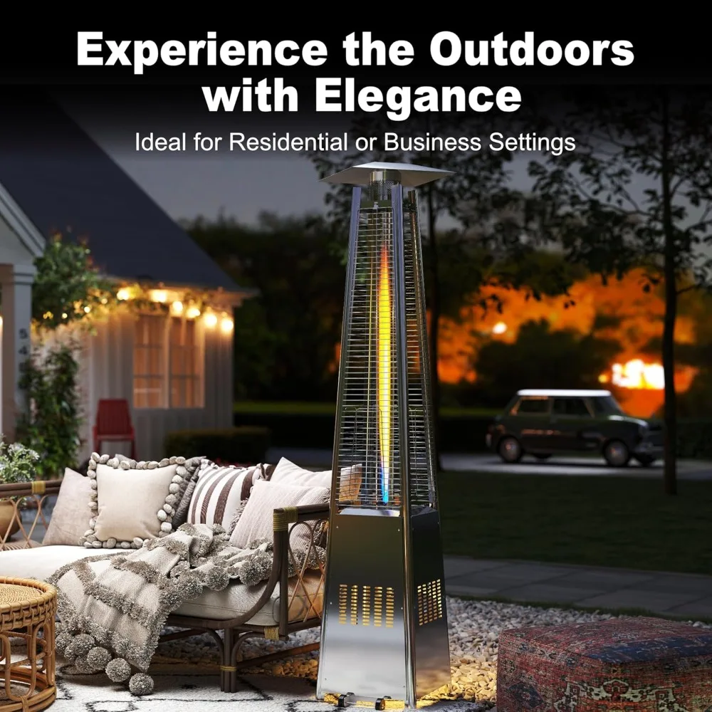 Pemanas Patio Piramida 48.000 BTU dengan Penutup & Roda, Pemanas Patio Luar Ruangan untuk Penggunaan Luar Ruangan, Perlindungan Keamanan Tiga Lapis, 8