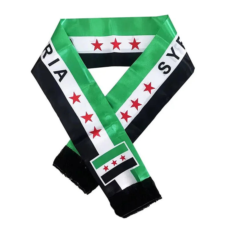 Syria Flag Scarf 15*135cm Banners Scarf for Formal Event National Flags Sash Satins Flags Three Star Flag for Decoration