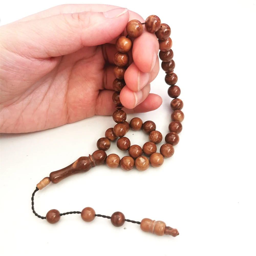 ไม้ธรรมชาติ Kuka Tasbih 9มม.33ลูกปัด Man 'S Misbaha มุสลิมสวดมนต์ลูกปัดคู่มืออิสลาม Rosary