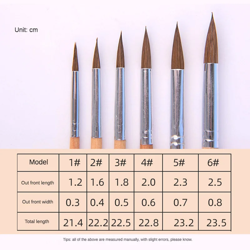 6pcs/Set,weasel hair circular head short wood rod brush watercolor brush painting pen acrylic oil painting brush art supplies