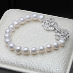 Natural Freshwater Pearl Bracelet For Women,Real Pearl Strand Bracelet Wedding Bride Present Pulseras Plata 925 Para Mujer