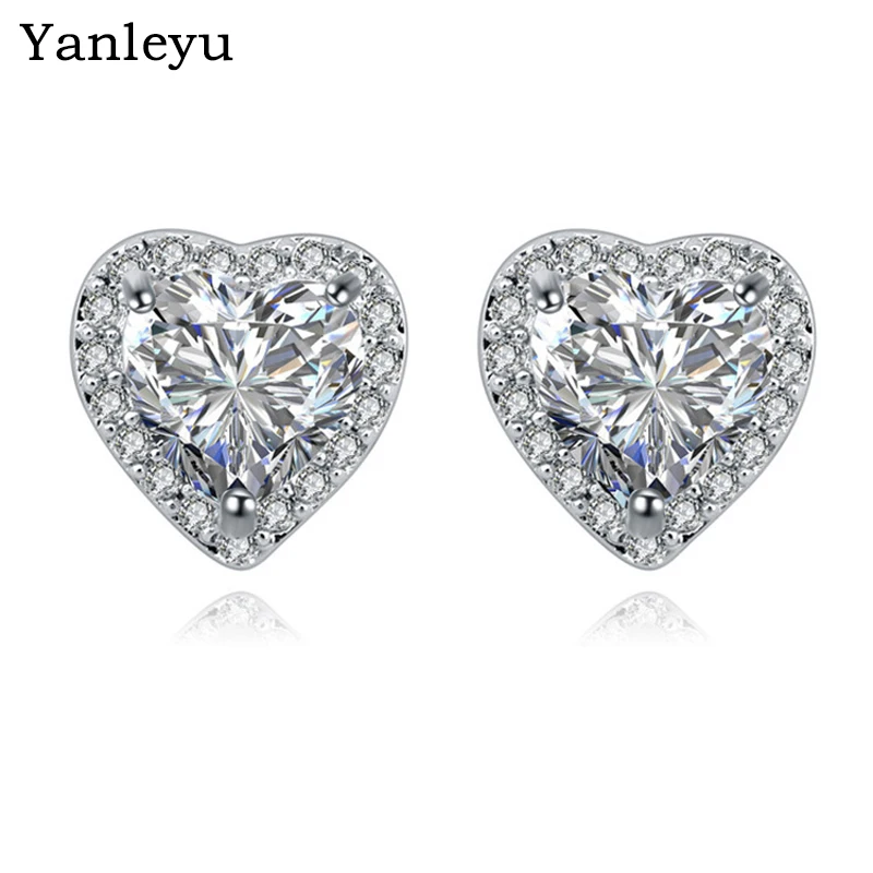 

Yanleyu Exquisite Love Heart Stud Earrings for Women Brilliant Cubic Zirconia Wedding Party Accessories Romantic Jewelry Gift