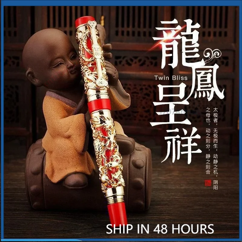For Jinhao Dragon Phoenix Pattern Metal Rollerball Pen Luxury Gift Box Custom Chinese Style Signature Gel Pen