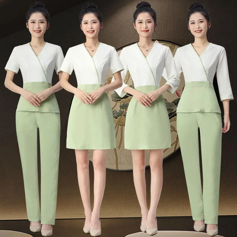 2024 Beauty Salon Spa Female Work Clothing Hotel Reception Work Clothes  Uniform Sauna Foot Bath Uniforms Salon Uniforms S-3XL